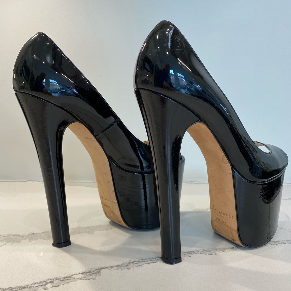 Brian Atwood Open Toe Black Platform Pumps 37